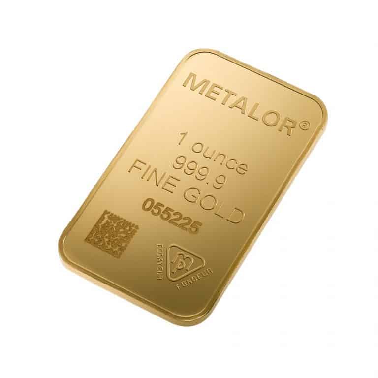 Metalor 1 oz Gold Bar — angled view