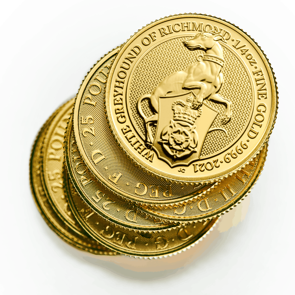 1/4oz Gold Queen Beast White Greyhound of Richmond (2021) — loose stack