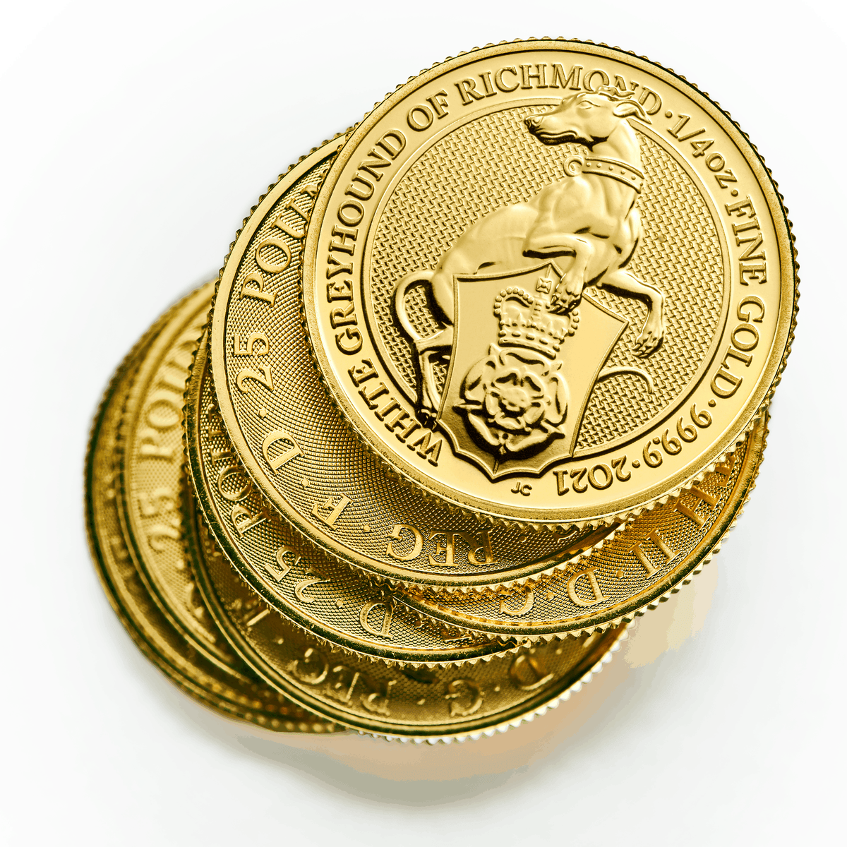 1/4oz Gold Queen Beast White Greyhound of Richmond (2021) — loose stack