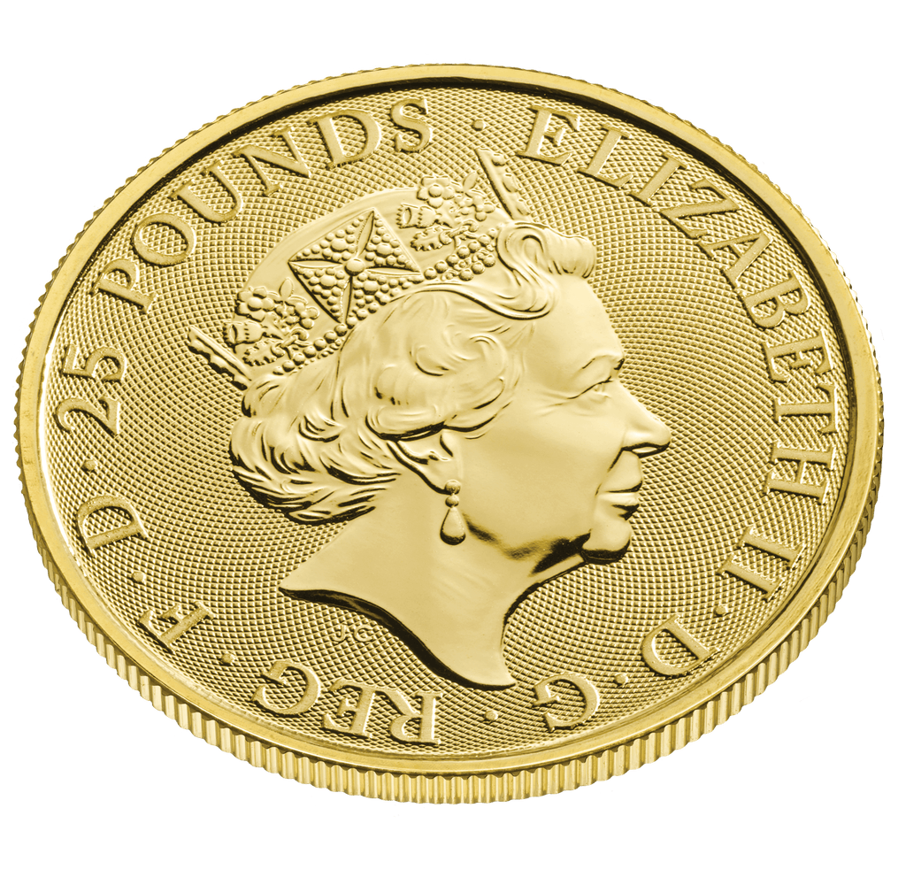 1/4oz Gold Queen Beast White Greyhound of Richmond (2021) — obverse and edge