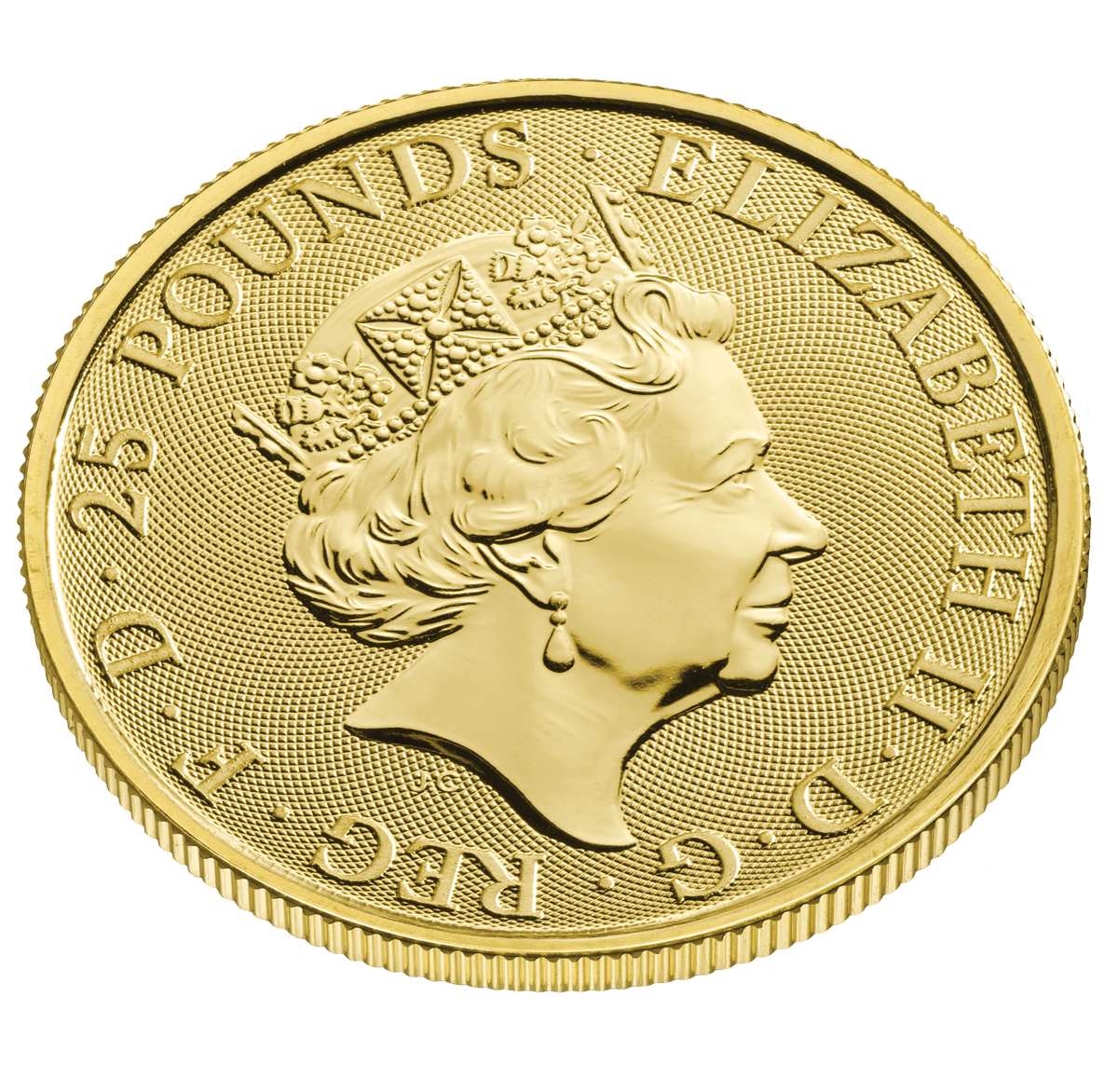 1/4oz Gold Queen Beast White Greyhound of Richmond (2021) — obverse and edge