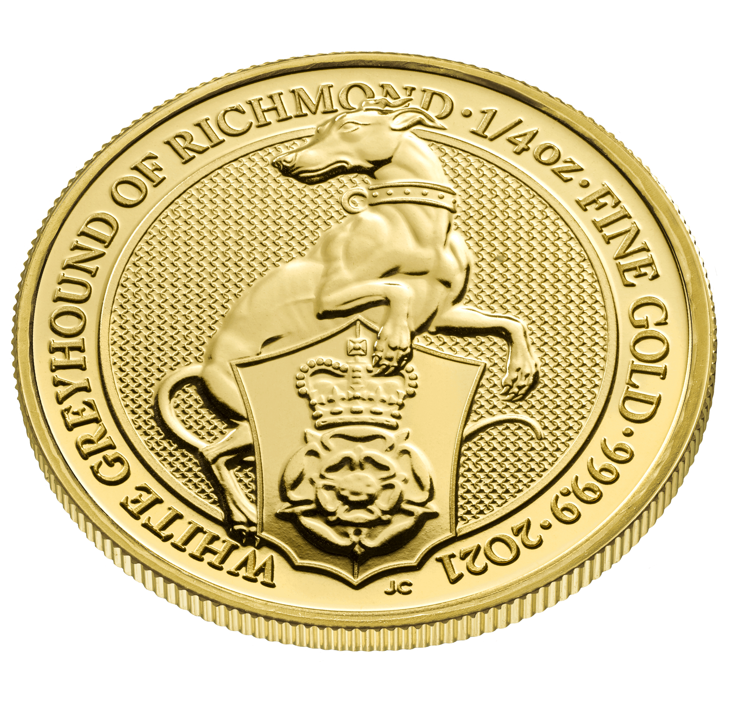1/4oz Gold Queen Beast White Greyhound of Richmond (2021) — reverse and edge