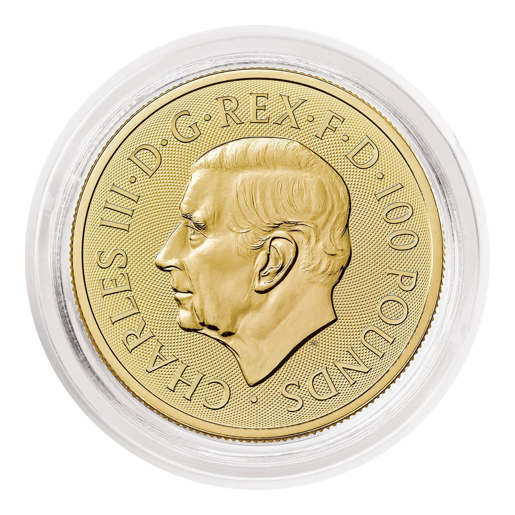 2026 The Lion and the Eagle 1oz Gold Coin — obverse, in capsule