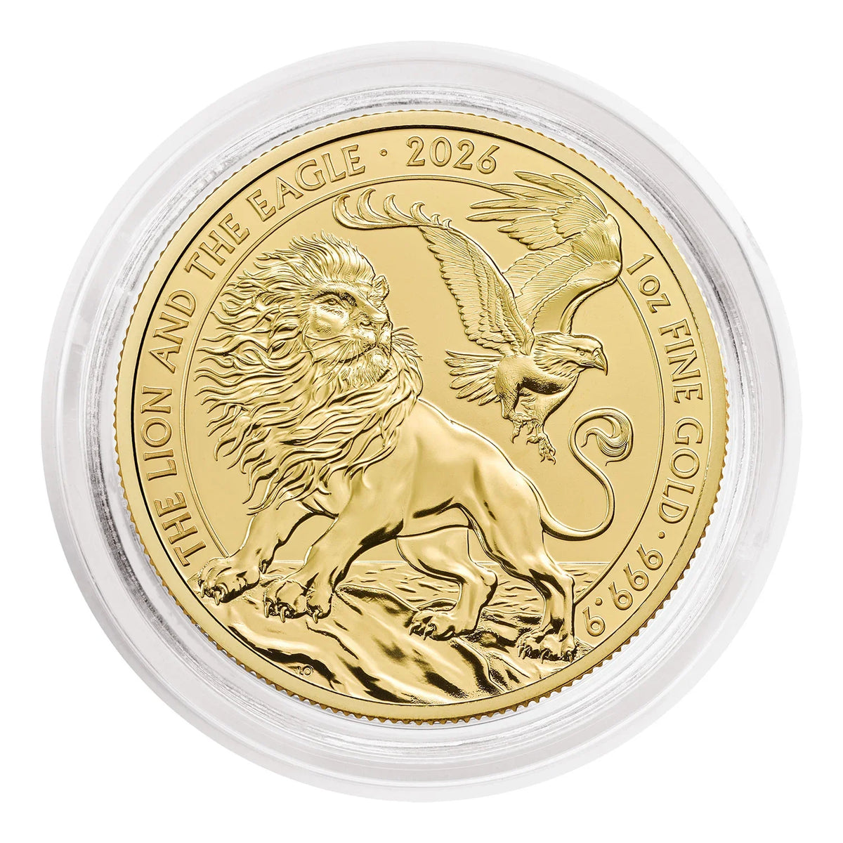 2026 The Lion and the Eagle 1oz Gold Coin — reverse, in capsule