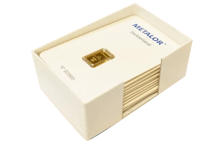 Metalor 1 Gram Gold Bar — box of 10 bars