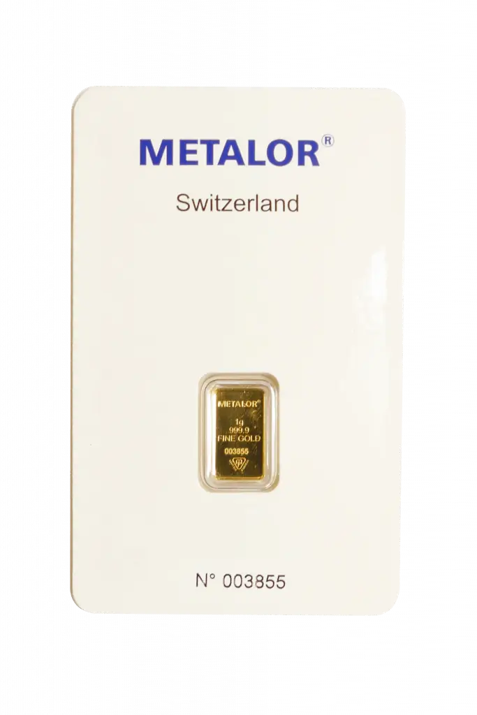 Metalor 1 Gram Gold Bar — front